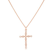 Delicate Vintage Rose Gold Plated Clear CZ Cross Pendant