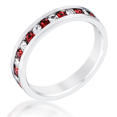 Clear and Red Alternating Crystal Eternity Ring, <b>Size 5</b>