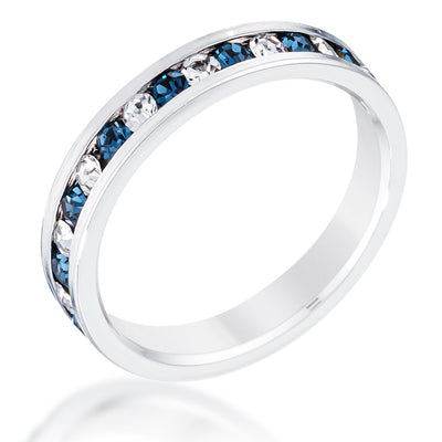 Clear and Blue Alternating Crystal Eternity Ring, <b>Size 5</b>
