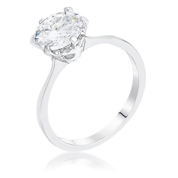 2Ct Rhodium Round Cut Scallop Solitaire Engagement Ring, <b>Size 5</b>