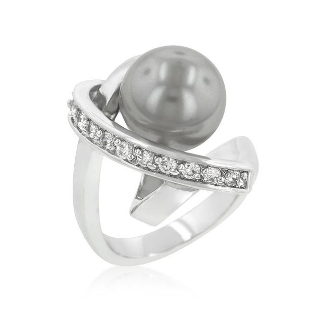 Silvertone Knotted Simulated Pearl Ring