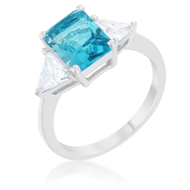 Classic Blue Topaz White Gold Rhodium Engagement Ring
