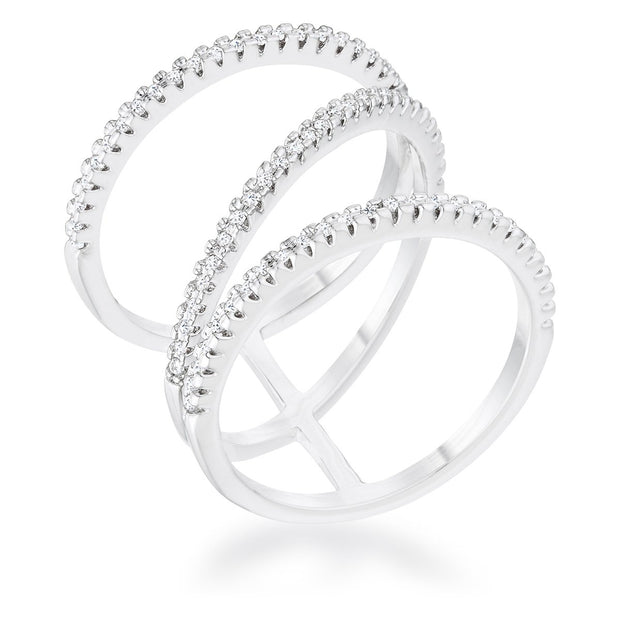 Shauna 0.4ct CZ Rhodium Wide Contemporary Ring, <b>Size 5</b>