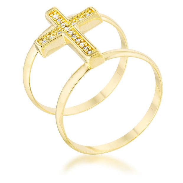 Francis 0.08ct CZ 14k Gold Contemporary Cross Ring, <b>Size 50</b>