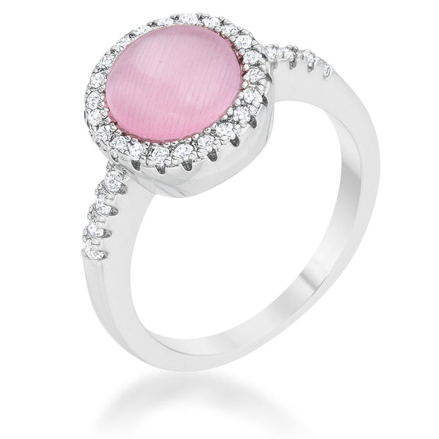 Patricia 0.3ct CZ Pink Cat's Eye Rhodium Classic Ring, <b>Size 5</b>