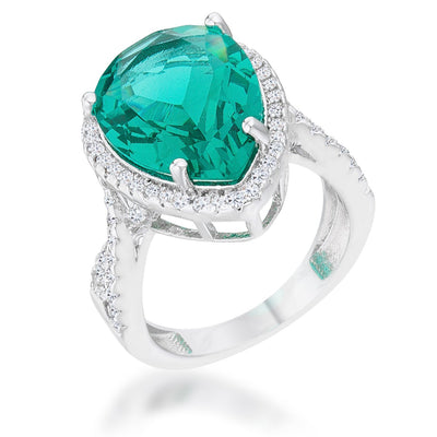 Laura 9.9ct Blue Green CZ Rhodium Classic Teardrop Ring, <b>Size 5</b>