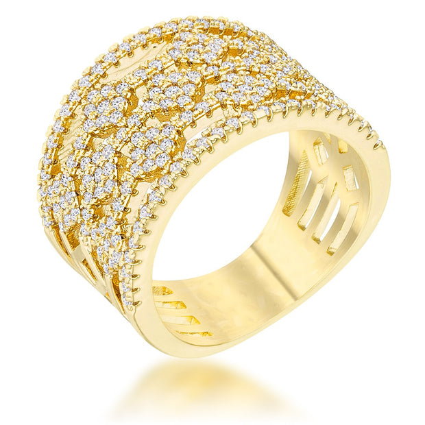 Marlene 0.6ct CZ 14k Gold Wide Band Cocktail Ring, <b>Size 5</b>