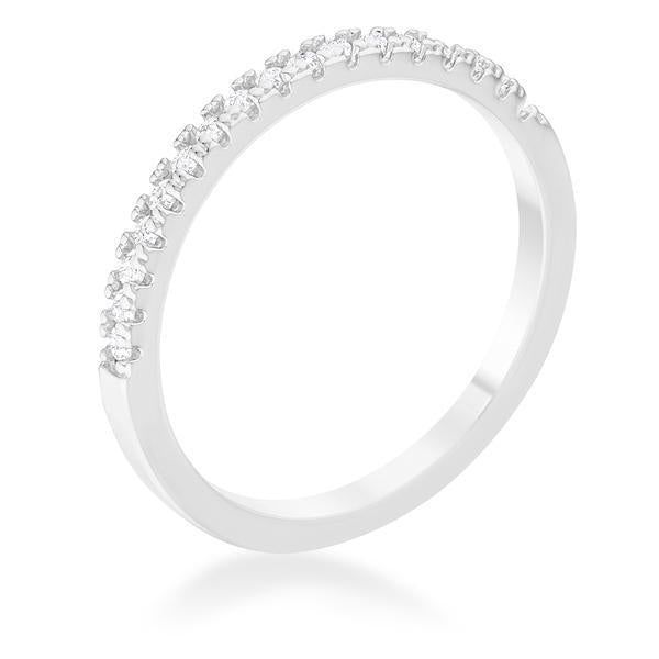 0.11ct CZ Rhodium Plated Classic Band Ring With Round Cut Cubic Zirconia In A Pave Setting In Silvertone, <b>Size 5</b>