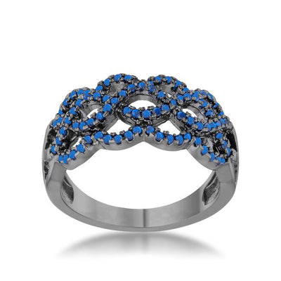 Brina 0.4ct Sapphire CZ Hematite Contemporary Twist Wide Ring, <b>Size 5</b>