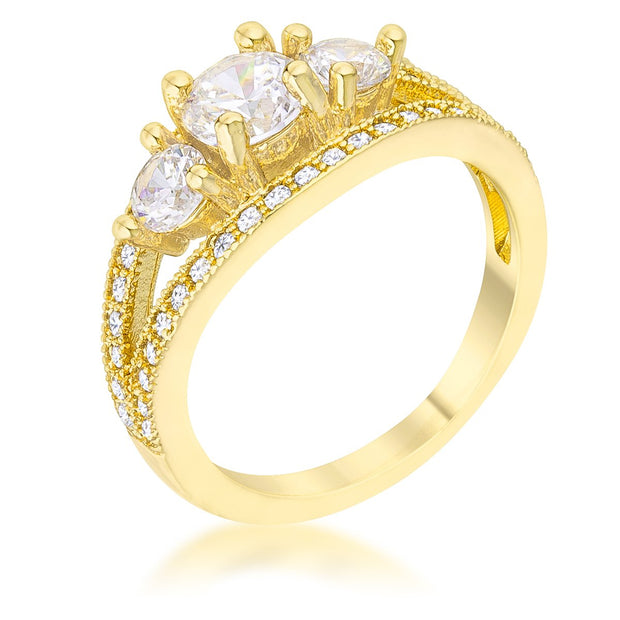 Geneviere 1.45ct CZ 14k Gold Classic Ring, <b>Size 5</b>