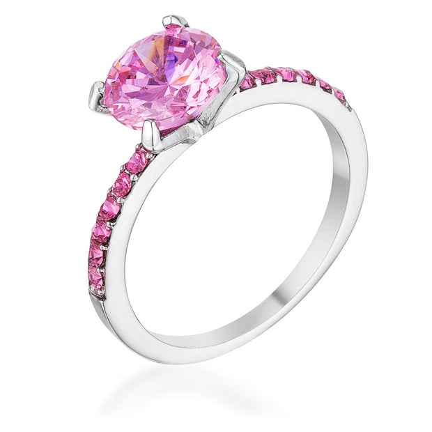 2.3CT Pink CZ Rhodium Ring, <b>Size 5</b>