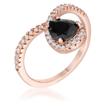 1.5Ct Rose Goldtone Chevron Ring With Onyx CZ, <b>Size 5</b>