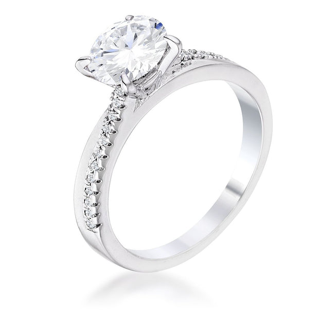 1.4Ct Contemporary Dainty Rhodium Plated Clear CZ Engagement Ring, <b>Size 5</b>
