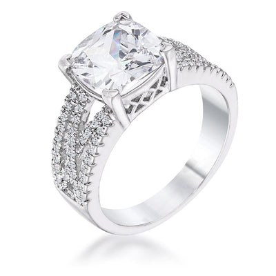 3Ct Elegant Silvertone Criss-Cross Clear CZ Engagement Ring, <b>Size 5</b>