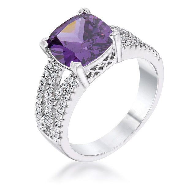 3Ct Elegant Silvertone Criss-Cross Amethyst Purple CZ Engagement Ring, <b>Size 5</b>
