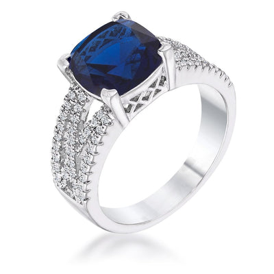 3ct Elegant Silvertone Criss-Cross Sapphire Blue CZ Engagement Ring, <b>Size 5</b>