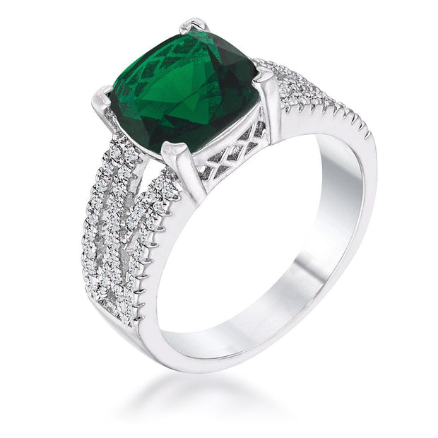 3ct Elegant Silvertone Criss-Cross Enerald CZ Engagement Ring, <b>Size 5</b>
