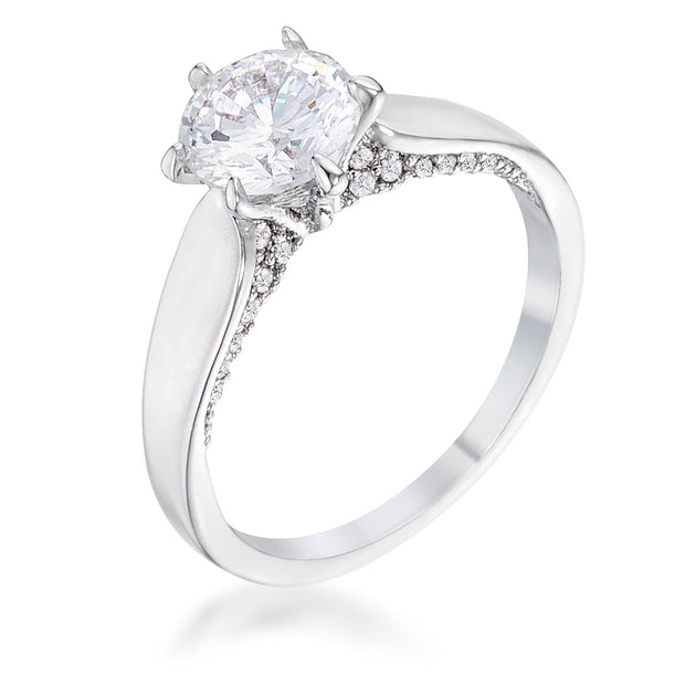 1.56Ct Contemporary Rhodium Plated CZ Solitaire Ring, <b>Size 5</b>