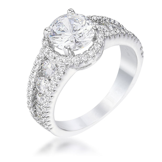 2.1Ct Silvertone Solitaire Engagement Halo Ring, <b>Size 5</b>