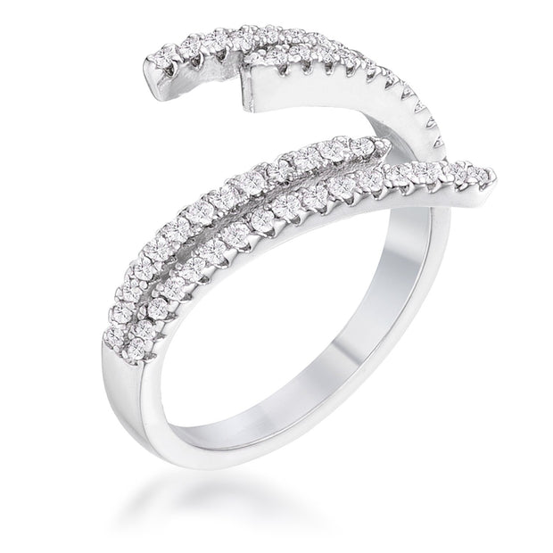 1.12Ct Delicate Rhodium Plated CZ Wrap Ring, <b>Size 5</b>