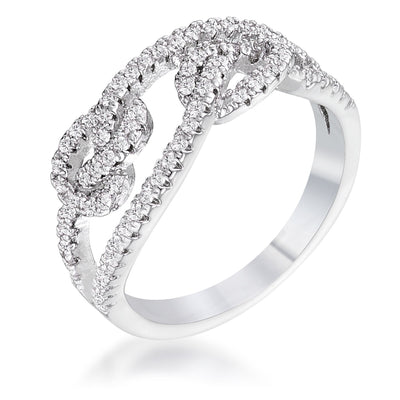 1.15Ct Rhodium Plated CZ Pave Double Knot Ring, <b>Size 5</b>