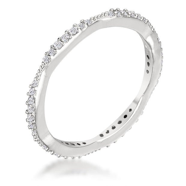 .42Ct Dainty 18k Rhodium Plated Micro Pave CZ Stackable Eternity Ring, <b>Size 5</b>