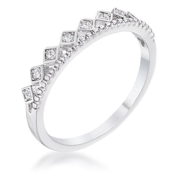 .14Ct Rhodium Plated CZ Mini Crown Stackable Band, <b>Size 5</b>