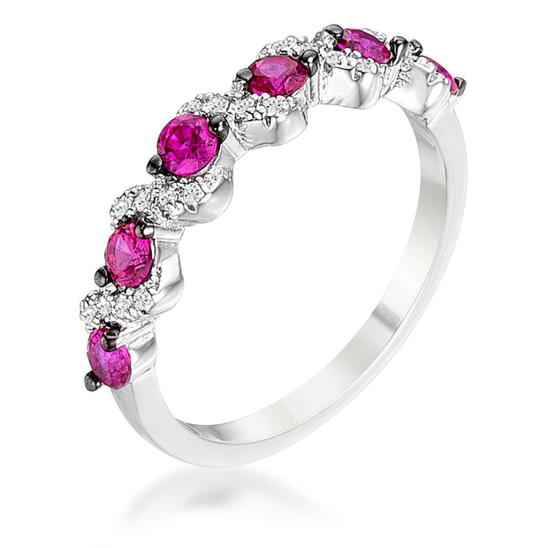 .18Ct Rhodium and Hematite Plated S Shape Fuschia and Clear CZ Half Eternity Band, <b>Size 5</b>