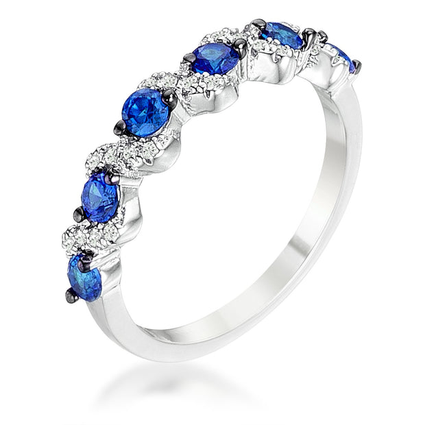 .18Ct Rhodium and Hematite Plated S Shape Sapphire Blue and Clear CZ Half Eternity Band, <b>Size 5</b>
