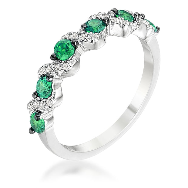 .18Ct Rhodium and Hematite Plated S Shape Emerald Green and Clear CZ Half Eternity Band, <b>Size 5</b>