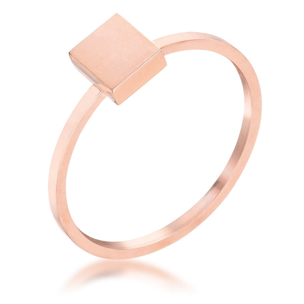 Stainless Steel Rose Goldtone Plated Square Stackable Ring, <b>Size 5</b>