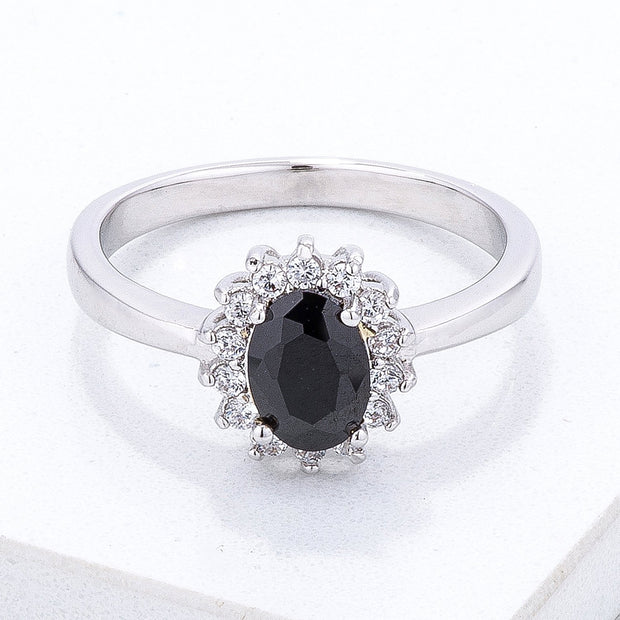 Black & Clear CZ Petite Oval Ring, <b>Size 5</b>