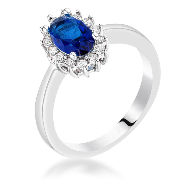 Sapphire Blue CZ Petite Oval Ring, <b>Size 5</b>