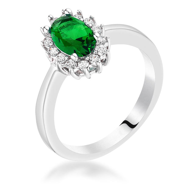 Emerald Green CZ Petite Oval Ring, <b>Size 5</b>