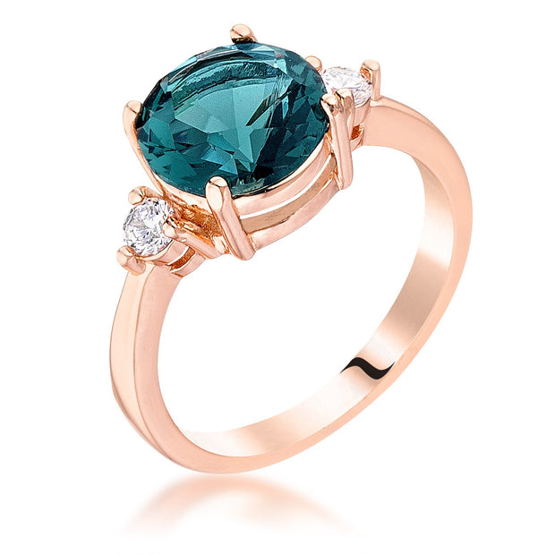 Rose Gold Plated Blue Green Three Stone Engagement Ring, <b>Size 5</b>