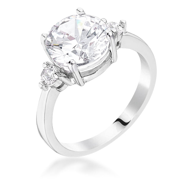 Classic Three Stone Clear CZ Engagement Ring, <b>Size 5</b>