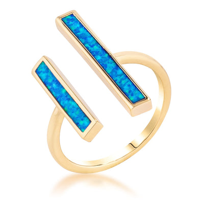 18k Gold Plated Blue Opal Ring, <b>Size 5</b>