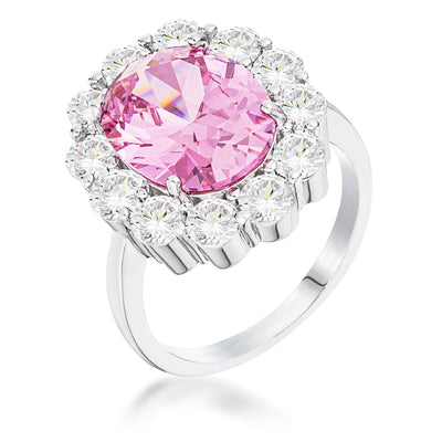 11.5Ct Rhodium Plated Pale Pink Oval Blossom Ring, <b>Size 5</b>