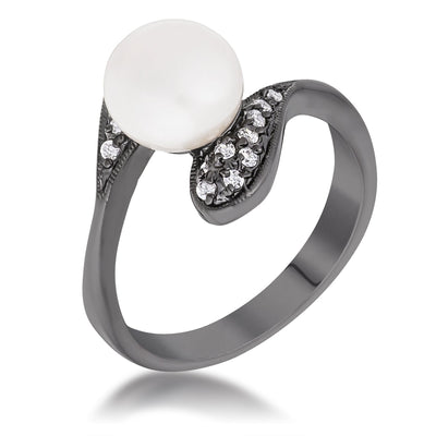 Hematite Pearl Interlocked Double Teardrop Ring, <b>Size 5</b>
