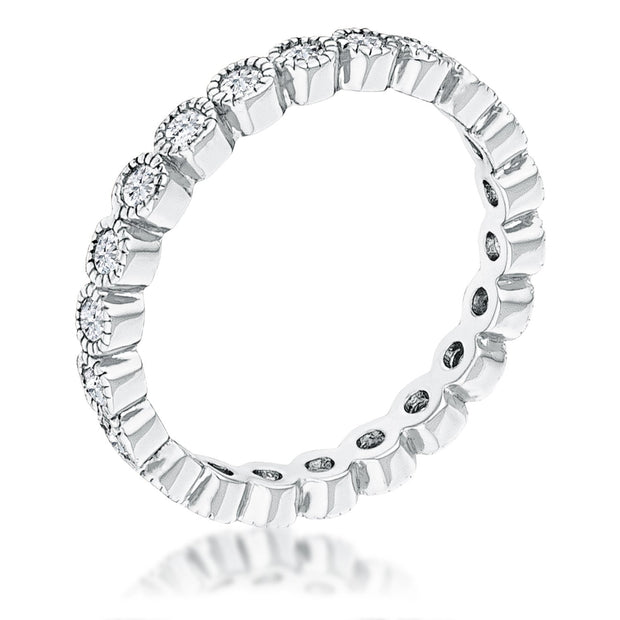 Rhodium Plated Dotted Clear CZ Round Bezel Eternity Ring, <b>Size 5</b>