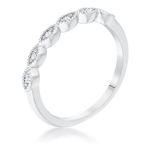 Rhodium Plated Sextus Marquise Delicate Stackable Ring, <b>Size 5</b>