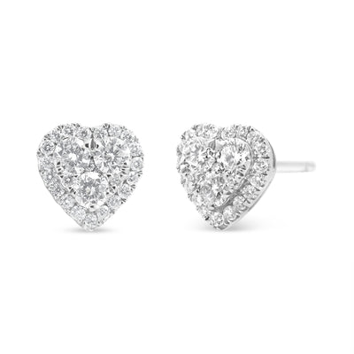 18K White Gold 3/8 Cttw Round Diamond Heart Cluster Earrings (F-G Color, VS1-VS2 Clarity)