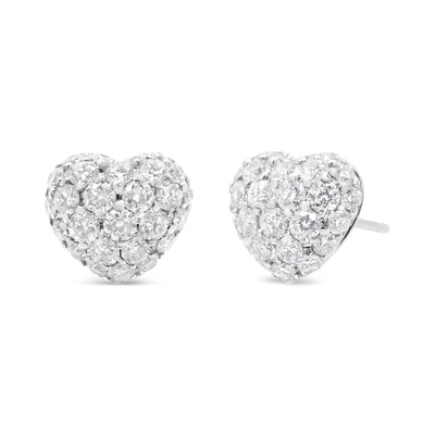 18K White Gold 1 5/8 Cttw Round Composite Diamond Heart-Shaped Pave Dome Stud Earrings (F-G Color, VS1-VS2 Clarity)