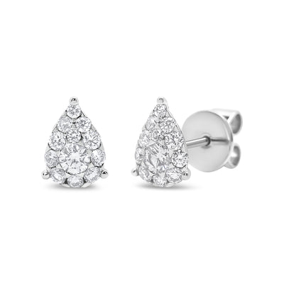 18K White Gold 5/8 Cttw Round Composite Diamond Tear-Shaped Drop Cluster Stud Earrings (F-G Color, VS1-VS2 Clarity)