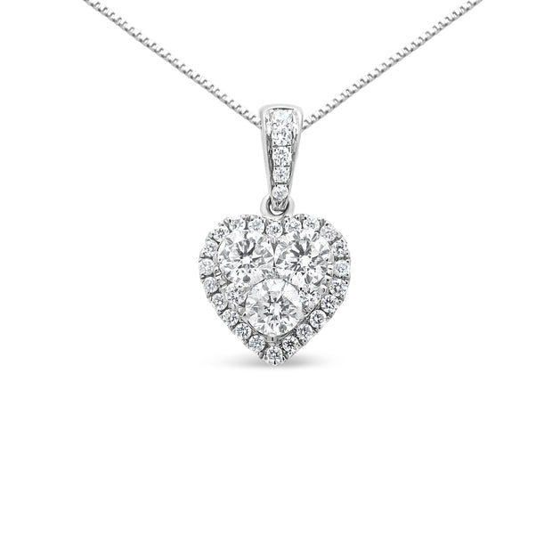 18K White Gold 5/8 Cttw Round Diamond Halo Heart Cluster Pendant 18" Necklace (F-G Color, VS1-VS2 Clarity)
