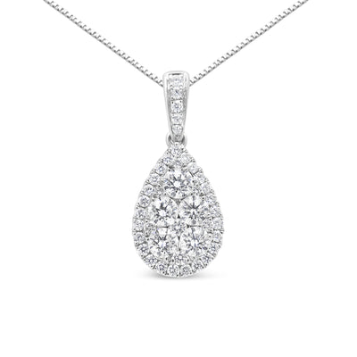 18K White Gold 1/2 Cttw Round Diamond Teardrop Cluster Pendant 18" Necklace (F-G Color, VS1-VS2 Clarity)