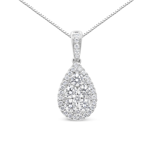 18K White Gold 1/2 Cttw Round Diamond Teardrop Cluster Pendant 18" Necklace (F-G Color, VS1-VS2 Clarity)