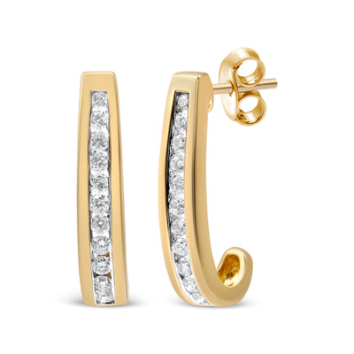 10K Yellow Gold 1/2 Cttw Channel Set Lab Grown Round Diamond J-Hoop Earrings (G-H Color, I1-I2 Clarity)