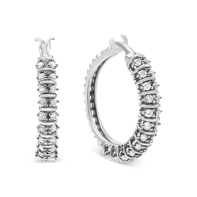 10K White Gold 1/2 Cttw Lab Grown Round Diamond 2 Row Semi Eternity Hoop Earrings (G-H Color, SI1-SI2 Clarity)