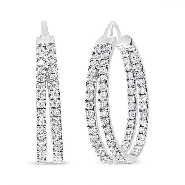 10K White Gold 1 1/2 Cttw Lab Grown Diamond Inside Out Double Row Split Criss Cross 3/4" Inch Hoop Earrings (G-H Color, SI1-SI2 Clarity)